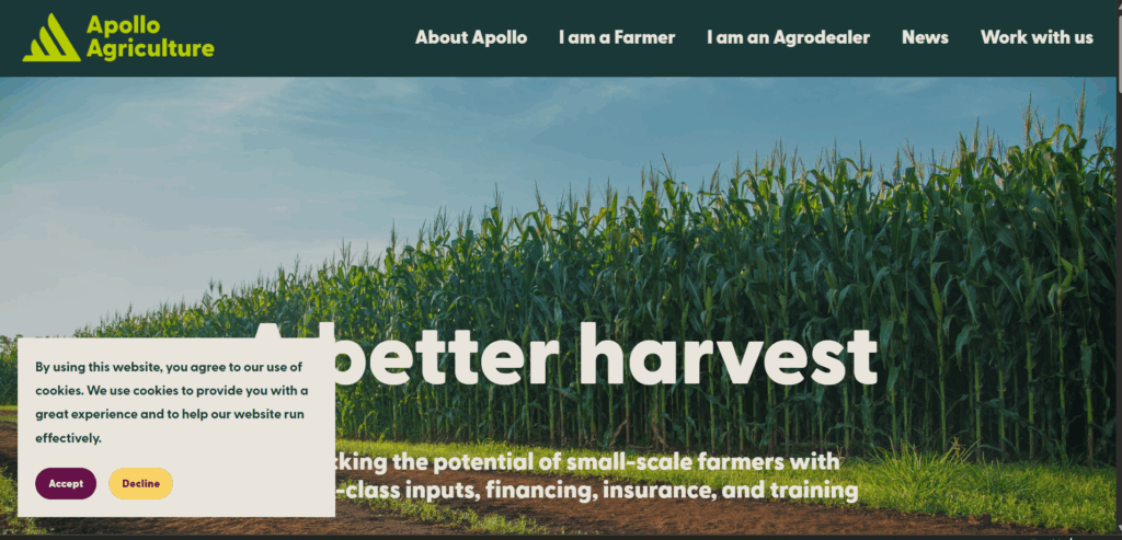 10 Innovative Startups Disrupting Fintechs in Kenya Today 5 Apollo Agriculture website hompeage another fintech in kenya serving Kenyans.
